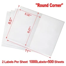 1000 Round Corner Half Sheet Shipping Labels 8.5x5.5 For Laser Inkjet Printer