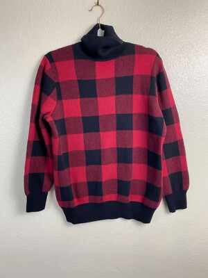 Bean Red Black Buffalo Plaid Turtleneck Sweater size Large Cotton  Cashmere