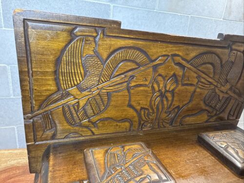 Vintage/ Antique Carved Wooden Desk Inkwell Stand Carved Knights Jousting - Picture 4 of 21