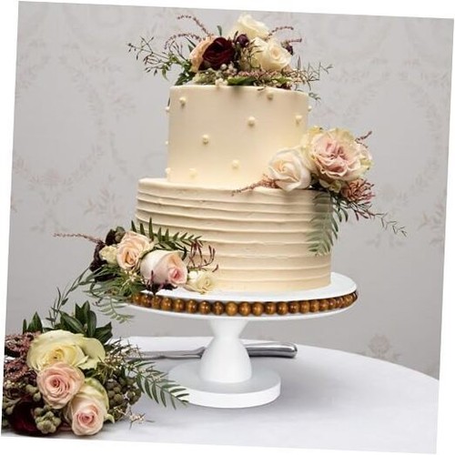 Wood Cake Stand, Cupcake Stand with Pedestal Stand, White R-White+Brown Beads