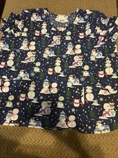 Scrubstar Women  s Scrubs Top Snowman Penguins Holiday Medical Nursing 3XL