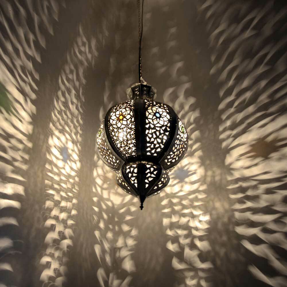 Orientalische Lampe marokkanische Hängeleuchte Leuchte Deckenleuchte Silber H45 