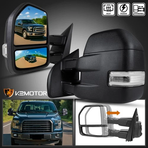 Fits 2015-2020 Ford F150 Power Heated Tow Mirrors+Clear LED Signal+Puddle Lamps
