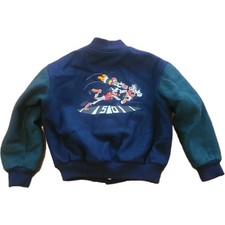 Vtg Disney Varsity Wool Bomber Jacket Youth 14/16 Mickey Football USA Made RARE