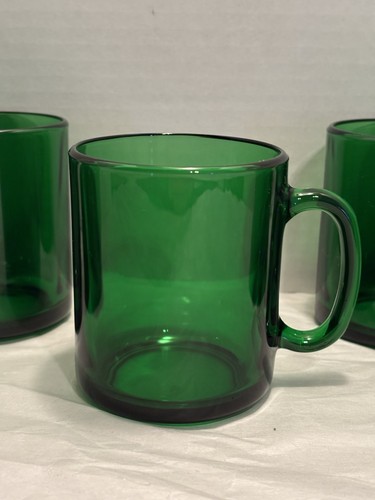 Vintage 5 Pc Arcoroc France Emerald Green Glass Tea Mugs Coffe Cups 10oz - Picture 6 of 9