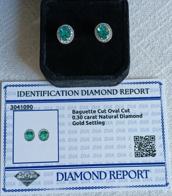 18K Gold behandelt ovale grüne Paraiba Turmalin Diamant Heiligenschein Ohrstecker Zertifikat