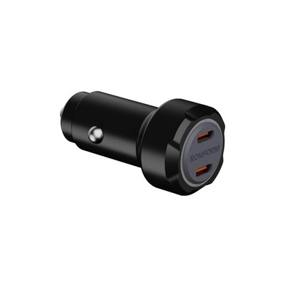 RokForm 30W Power Dual USB-C 12V Car Charger Compact Flush-Fit Durable Aluminum