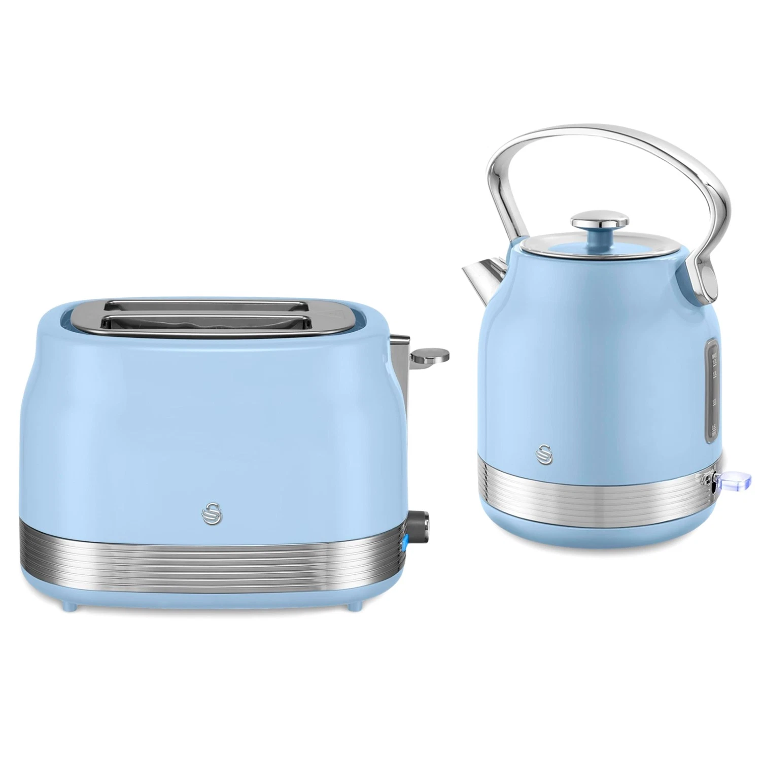 Swan Retro 1.7L Kettle and 2-Slice Toaster Set Blue Fast Boil 6 Browning Levels