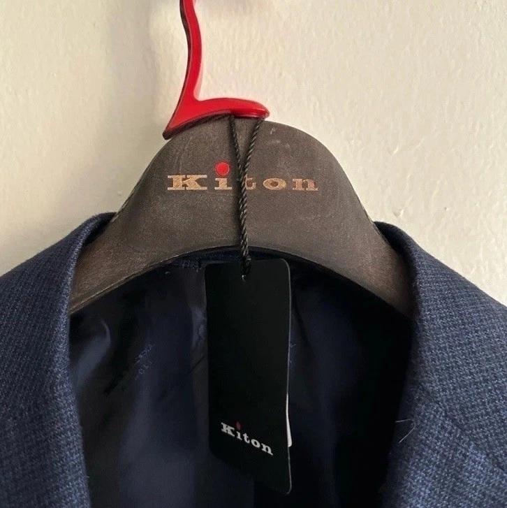 Kiton Navy Micro Check Silk Cashmere Modern Wool Suit US 44 EU 54 MSRP $9,795 - Image 3 of 4