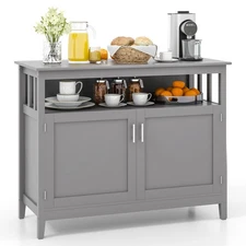 Costway Kitchen Sideboard Buffet Server Cupboard Storage Cabinet w/2 Doors Grey