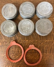 Ball Zinc Lids, Porcelain-Lined for Canning Jars 3” Lot of 6 w/ Two Gaskets