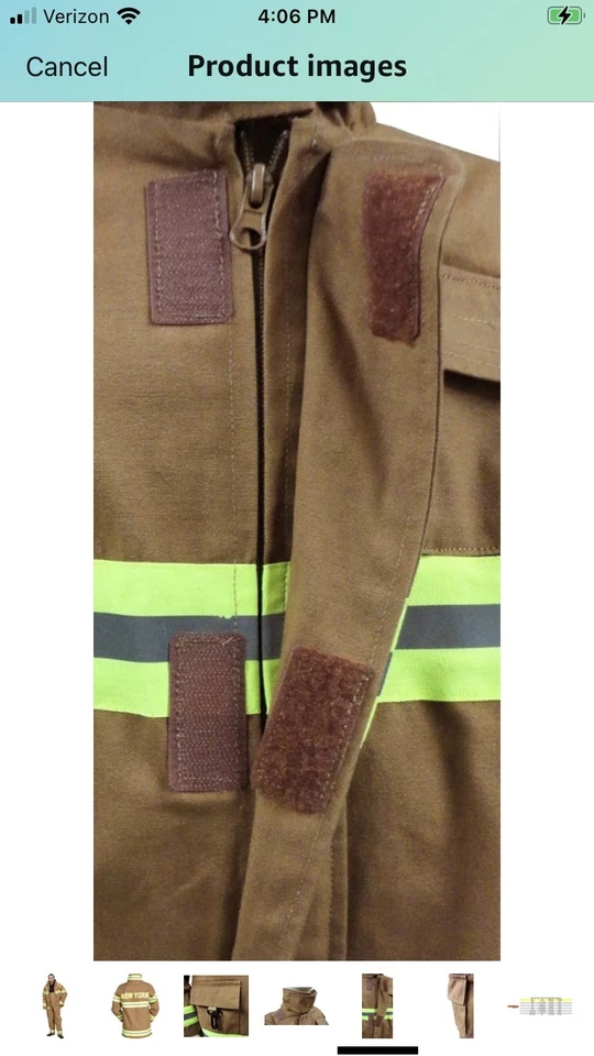 Adult Fire Fighter Suit Tan Small Very Detailed Replica . New York On Back - Image 3 of 4