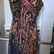 Windsor Sequin Bodycon Dress Backless Sleeveless Short Black Multicolor Button
