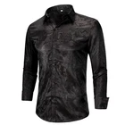 Mens Paisley Shirt Long Sleeve Jacquard Shirt for Men Regular Fit Embroidery Fr...