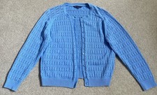 Crew Clothing Blue Pointelle Cardigan Size 16 - Cotton Knit - Cornflower Blue