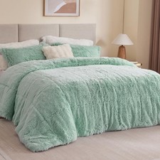 Malea Shaggy Comforter Set, Long Faux Fur Cozy Down Full/Queen Aqua