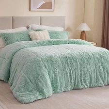  Malea Shaggy Comforter Set, Long Faux Fur Cozy Down Full/Queen Aqua