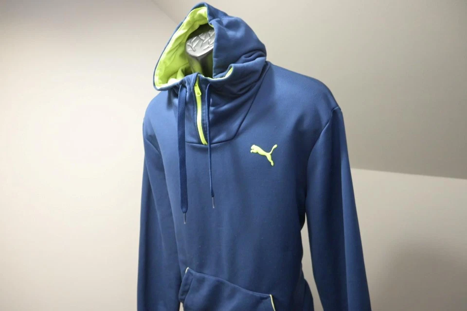 Sudadera con Capucha Puma 1/4 Cremallera Polar Azul Atlético Elastizado Rendimiento Para Hombre Talla Grande Foto 2 de 4