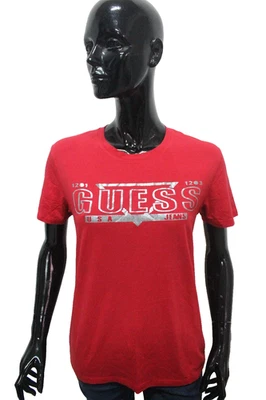 GUESS T-Shirt Rot Logo Silber Größe L Jeans USA T-Shirt Baumwolle Gebraucht - Bild 1 von 4