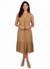 Calvin Klein Dress Size 4 Brown Textured Ruffled Sleeveless A-Line Midi NWT 119
