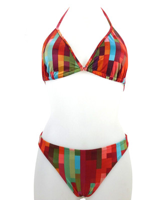 Gottex Harrods Bikini Set Badeanzug Pixel Mehrfarbig Print Triangel Top UK 8 12