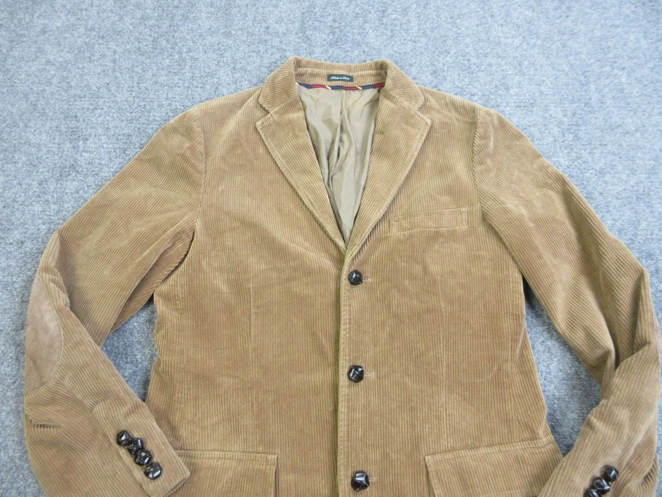 J.Crew Blazer Jacket Mens Small Tan Corduroy Elbow Patch 3 Button Sport Coat - Image 3 of 4