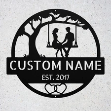 Personalized Couple on Swing Metal Sign Romantic Wall Decor Plaque Gift