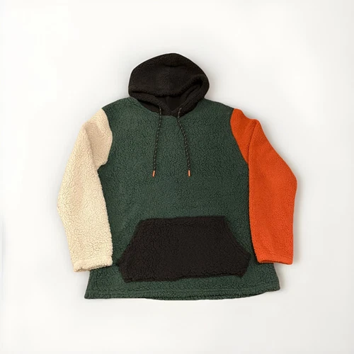 VETEMENTS Felpa con cappuccio morbida sherpa in tessuto Brooklyn color block taglia large