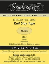 Field's Fabrics Black - 1/2" Fusible Knit Stay Tape - 0.5" X 25 Yards 