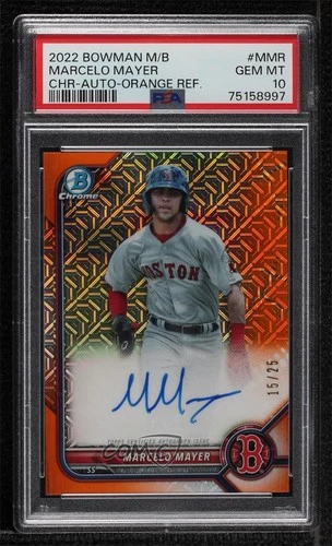 2022 Bowman Mega Box Chrome Mojo Orange Refractor /25 Marcelo Mayer PSA 10 Auto
