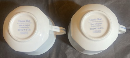 Tiffany & Co Tea/Coffee Cups Fine Bone Classic Blue 1996 6 Oz Set Of 2 England - Picture 11 of 16