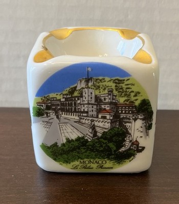 Vintage Monaco & French Riviera Cote d'Azur Souvenir Ashtray Cube 2.5  Porcelain