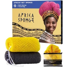 Vibrant York & Slate African Net Sponges - Exfoliating Shower Essentials, 2 Pack