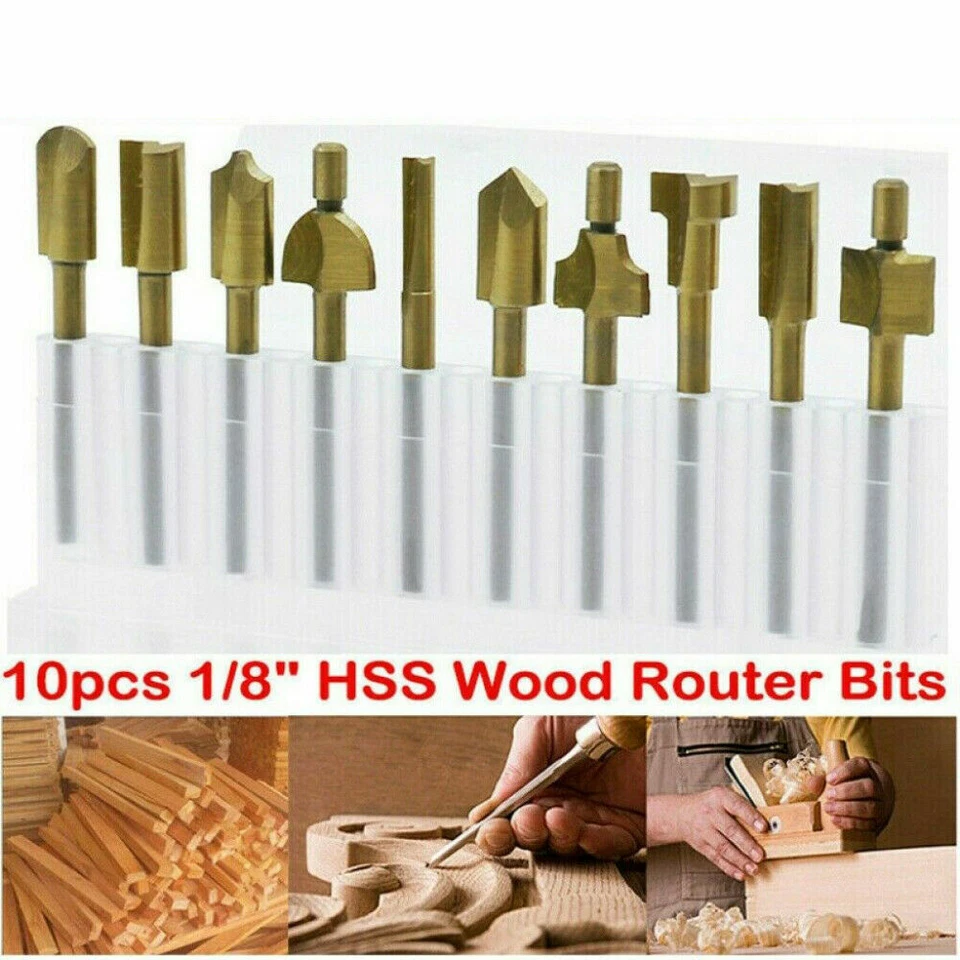 10 PCS 1/8" 3mm Mini Shank HSS Titanium Router Bits for Dremel Rotary Tool Sets - Image 2 of 4