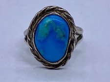 VINTAGE SILVER NAVAJO SOUTHWESTERN TURQUOISE FREE FORM STONE RING SIZE 5.5