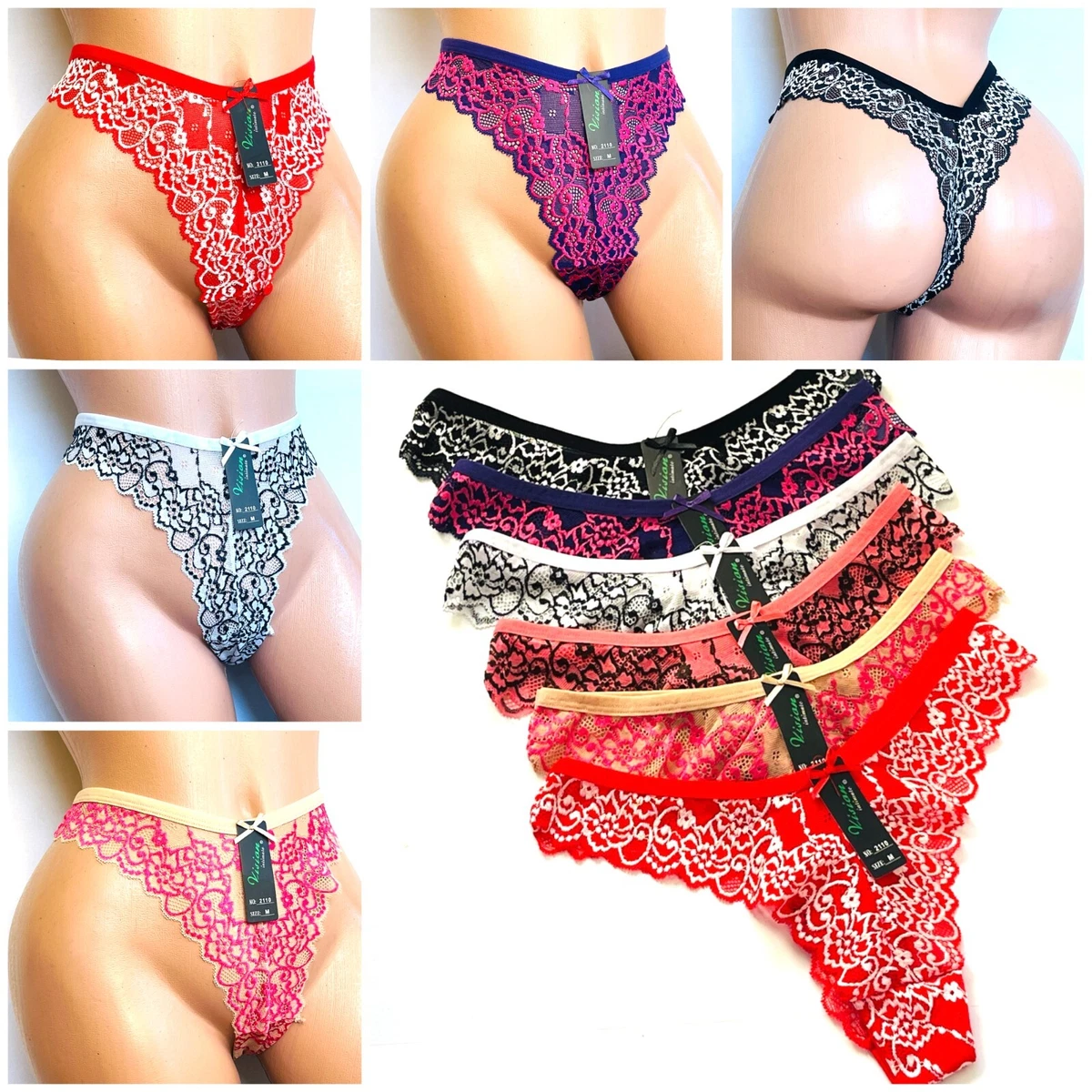 Women's Thong Tangas G-string Undies panties 6/12 lace sexy Underwear G2110  S-XL