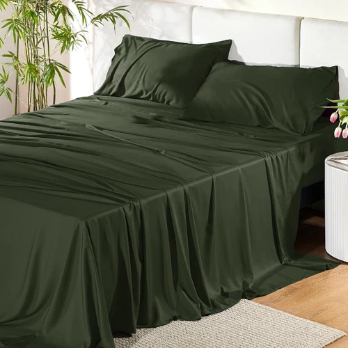 Bedsure Sheet Set Cooling Rayon Derived from Bamboo California King, Olive Green