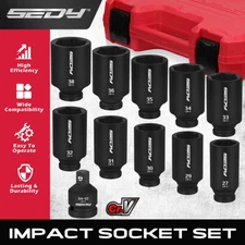 11-Piece 1/2 Drive Deep Impact Socket Set Metric Wheel Axle Nut Wrench 27-38 MM