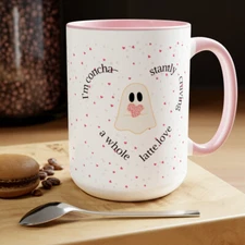 Cute Halloween Ghost and Concha Two-Tone Coffee Mugs, 15oz