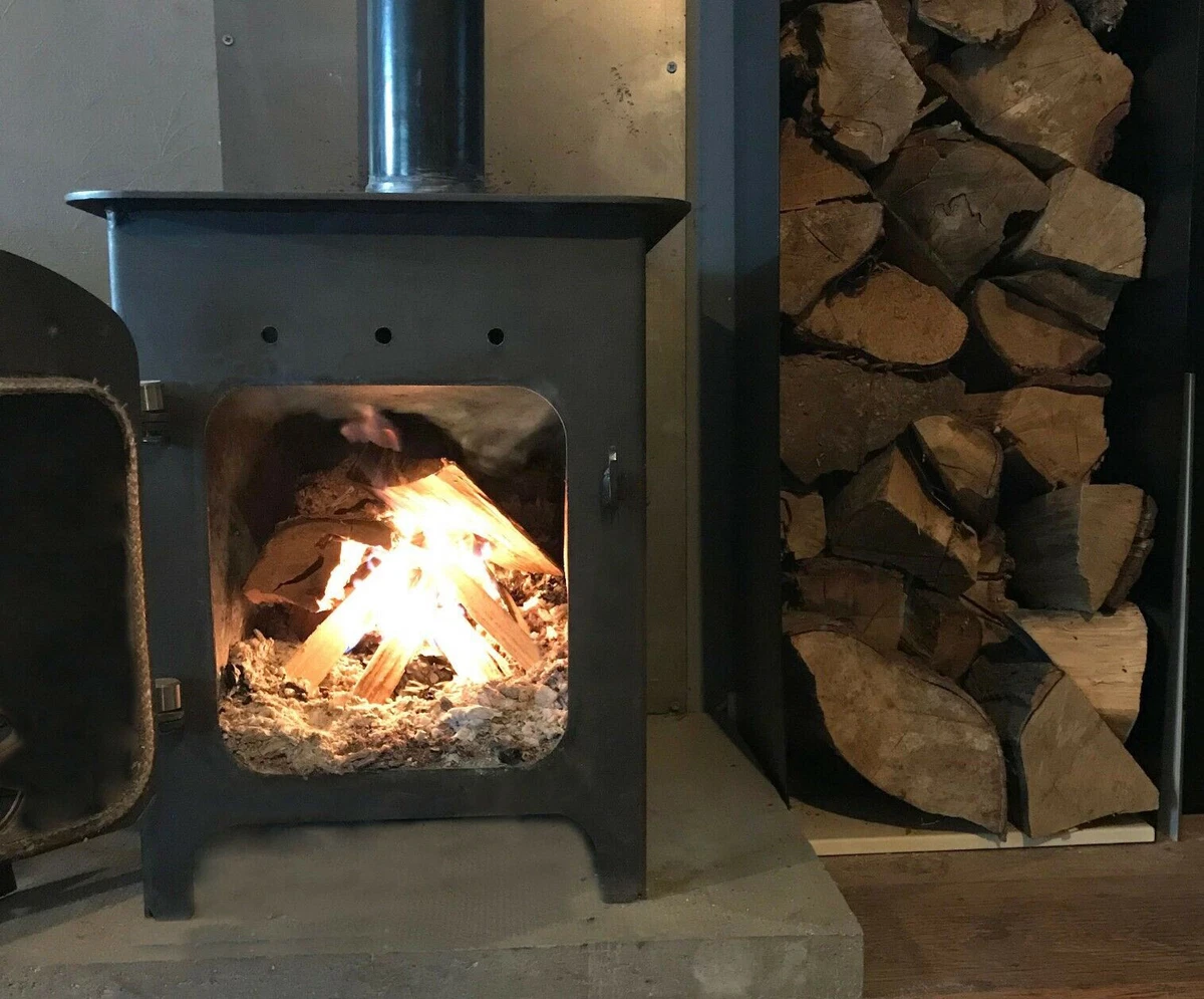 Metallic Black Log Stove Fire Burner Heater Wood Burner Workshop Cabin  Patio | eBay