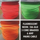 3 Core DAGLO Braided Fabric Mains Lighting Cable - 6 amps - Orange Green or Pink