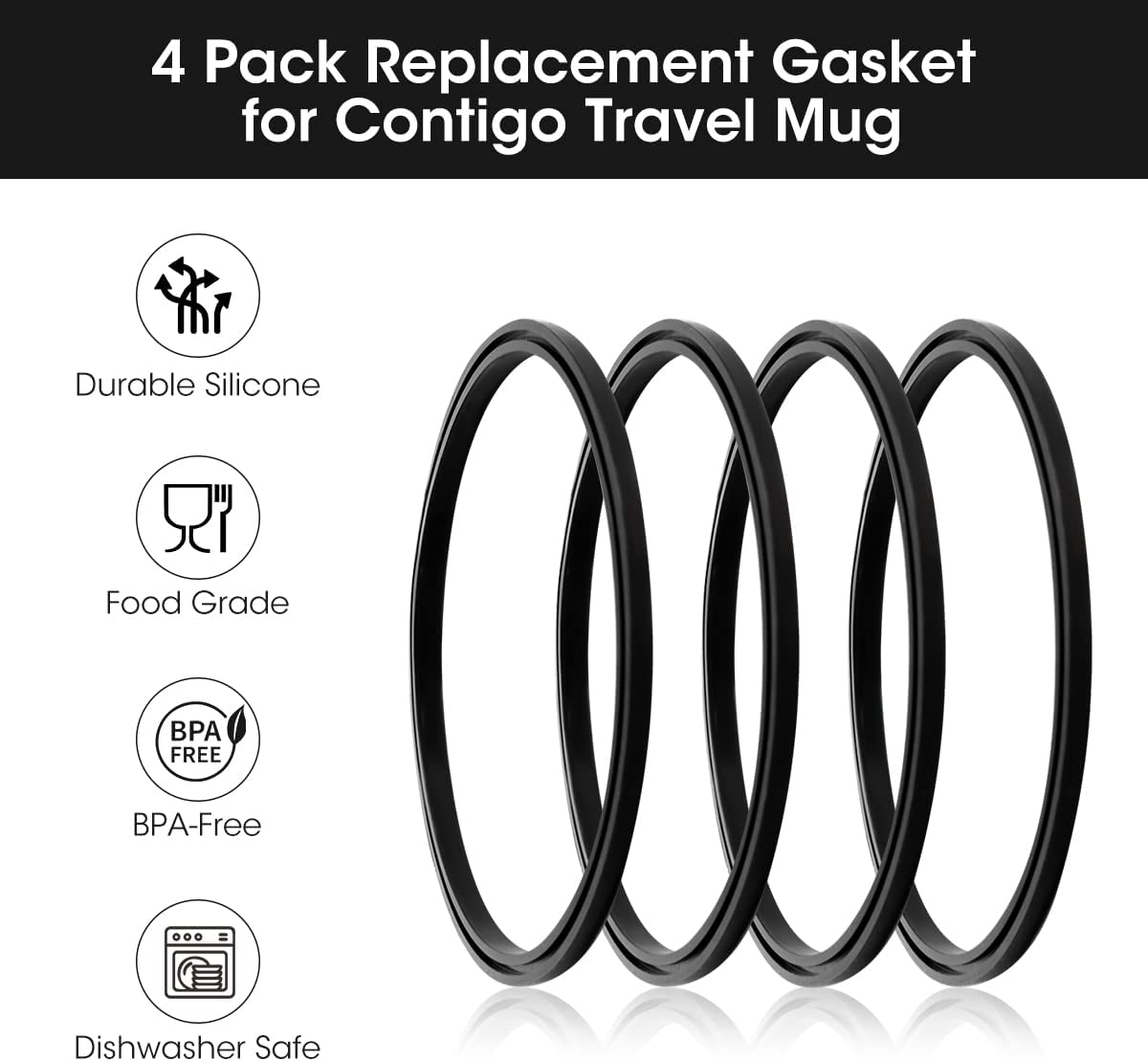4 Pack Replacement Gasket Compatible with Contigo Snapseal Byron Travel