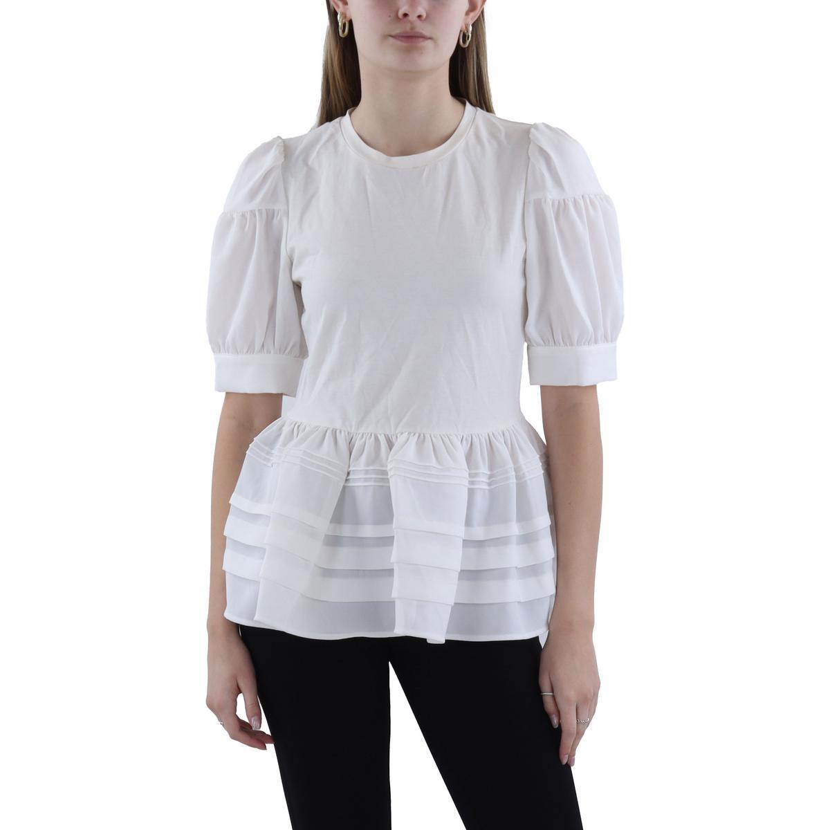 Женская блузка с круглым вырезом и пышными рукавами Gracia, топ-рубашка с баской, BHFO 4386