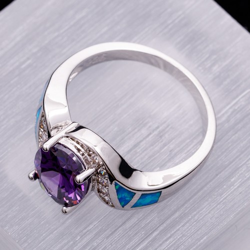 8x10 Oval Simulated Amethyst Blue Fire Opal Silver Jewelry Bypass Ring SZ 7 8 9 - Picture 14 of 24