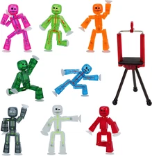 , Set of 8 Clear Collectable Action Figures and Mobile Phone Tripod, Create Stop