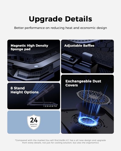 Adjustable Laptop Cooling Stand with Rapid Cooling & 10 RGB Modes - 15.6-19.3in - Photo 8/9