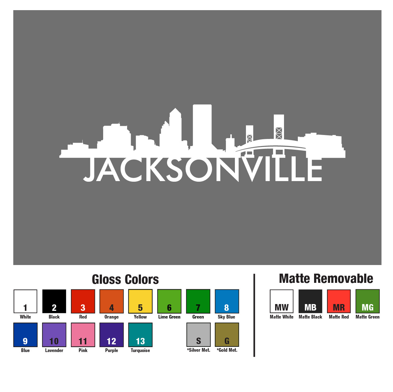 10" Jacksonville Florida FL 10" Skyline Skyscapes City View Decal