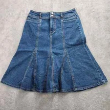 French Dressing Jean Skirt Women's Size 8 Blue Denim Button Zip Closure Pleated