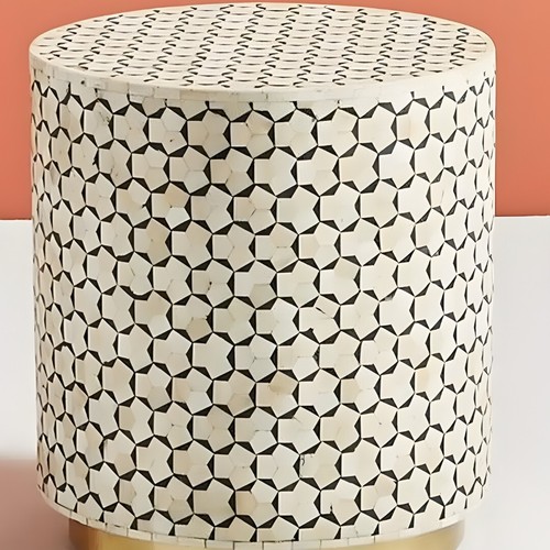 Handmade Bone Inlay Round End Table Modern Side Table, Coffee Table, Sofa Table - Picture 5 of 7