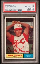 1961 Topps Vada Pinson Signed Baseball Card Certified PSA 6 MK DNA 10 Auto POP 1